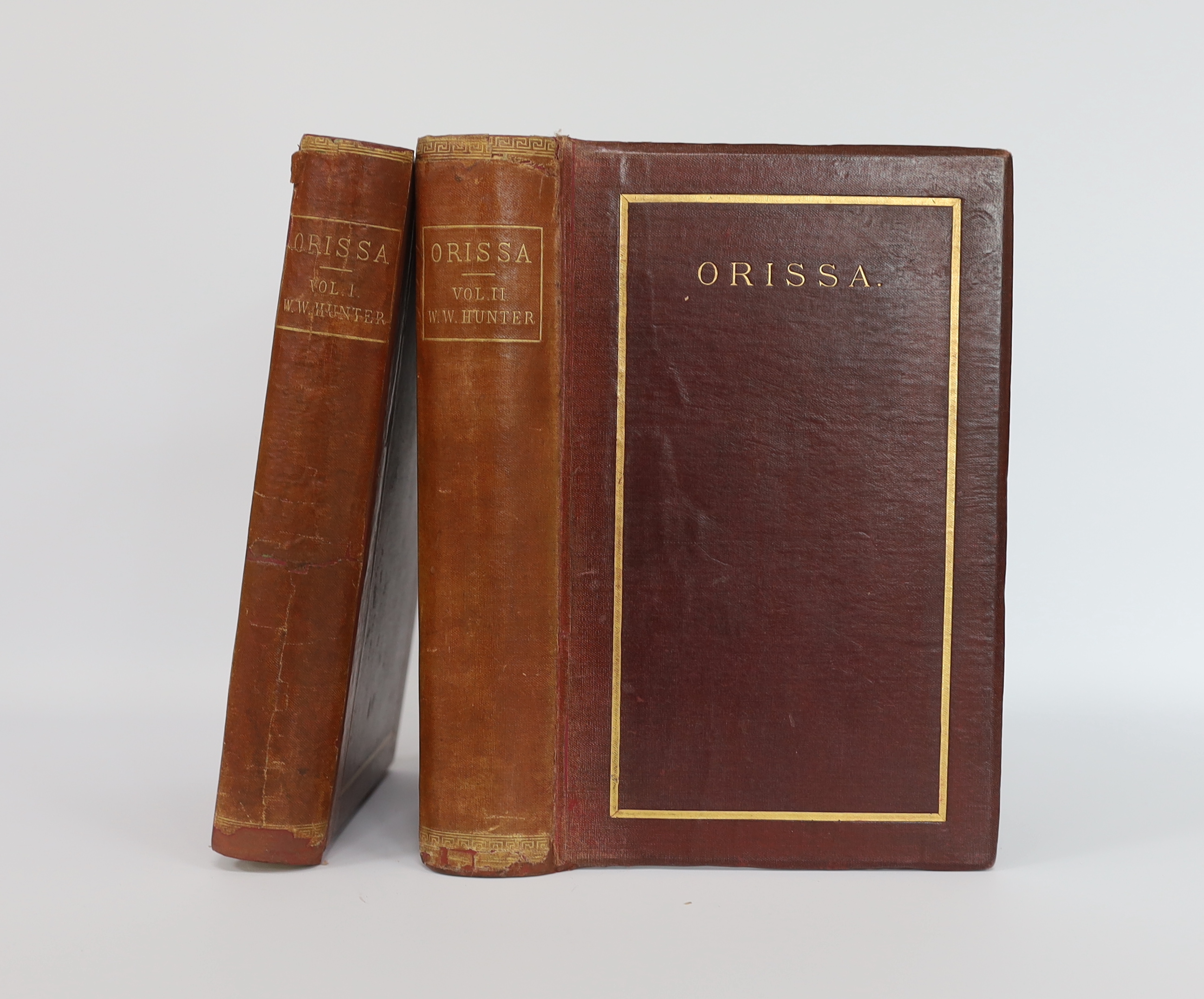 Hunter, W.W. - Orissa, 2 vols, colour-printed frontis., folded map (outline colour, in pocket) and 15 plates, text decorations; publisher's gilt and blind ruled cloth. 1872